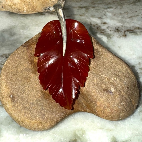 Whitney Kelly WK 925 Carved Carnelian Leaf PENDANT - Picture 1 of 7